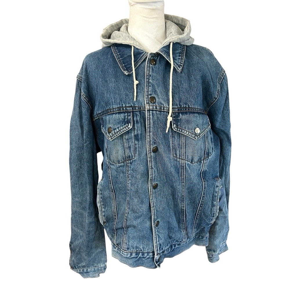 Vintage Cool Blues Denim Jacket Sz Med Blue Jean Hoodie Layered Sweatshirt Y2K